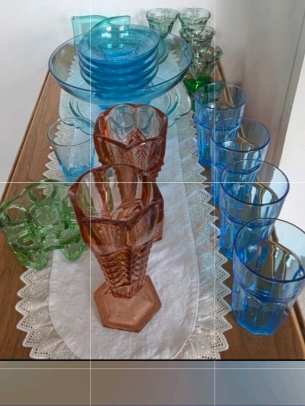 Vintage Art Deco Pink Glass Chevron Vases Set 1930s Davidson Pattern 295